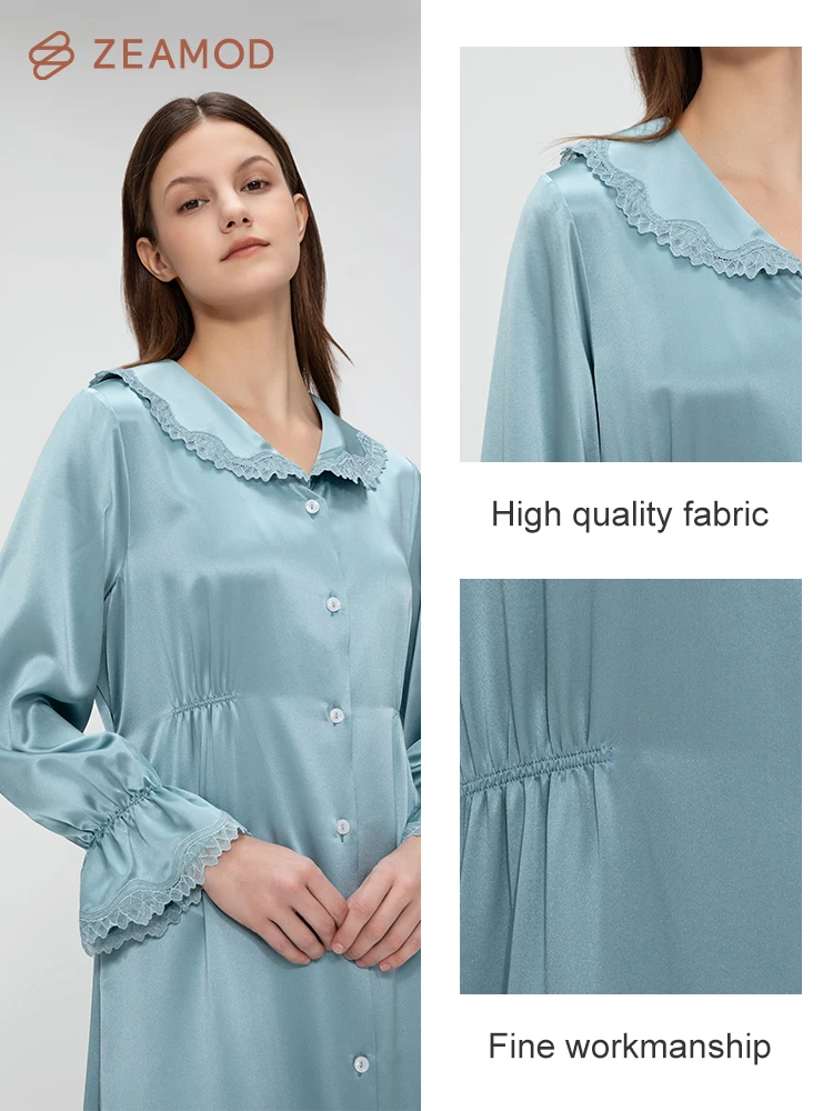 ZEAMOD Autumn/Winter 2024 Women\'s solid color 100% mulberry silk home winter nightdress women