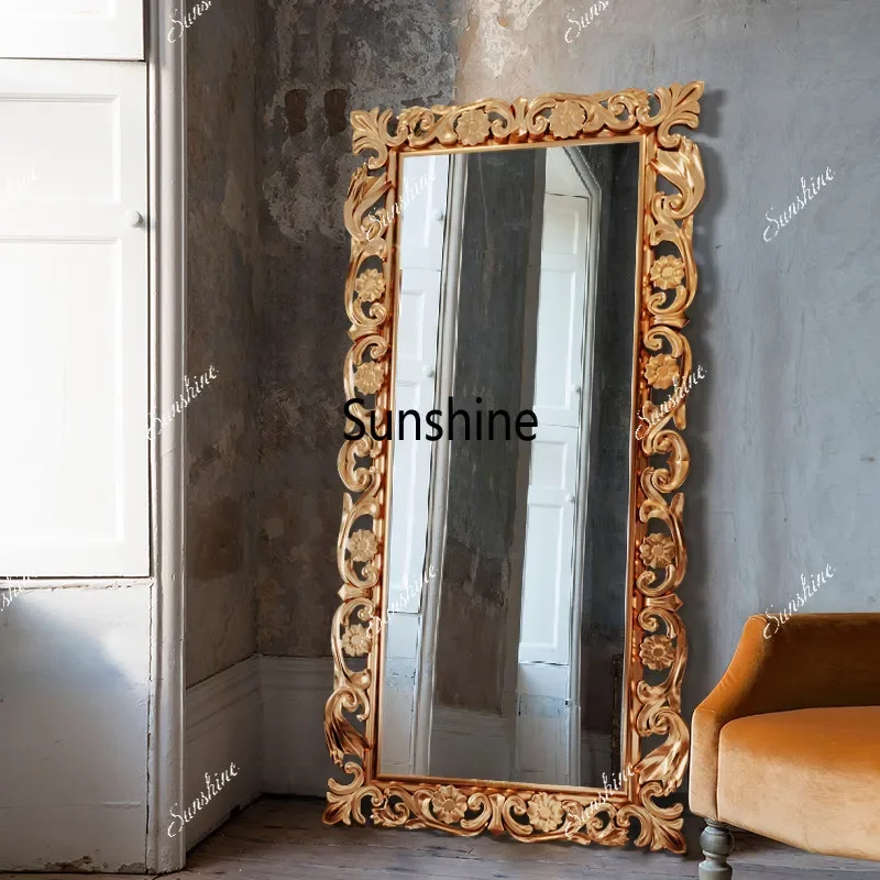European carved full-length mirror retro full-body floor mirror homeTJ