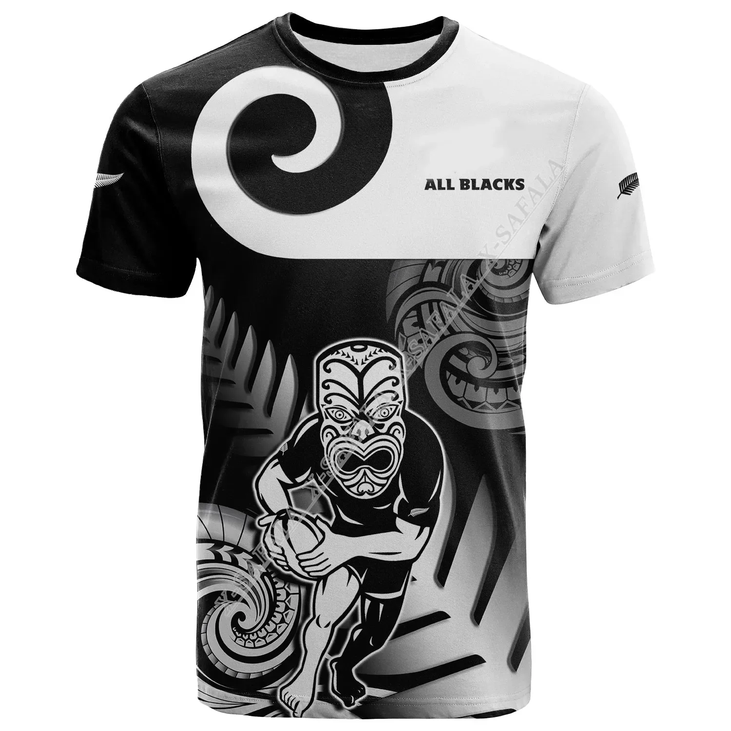 Camiseta holgada de manga corta para hombre, camisa deportiva con estampado 3D de Rugby de Nueva Zelanda, Top informal de cuello redondo, color