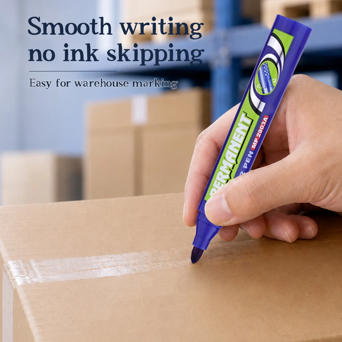 COLOURMOTOR Black Blue Marker Pens - Large Capacity Waterproof Marking Pen Warehouse Office Logistics Carton Marking Pen