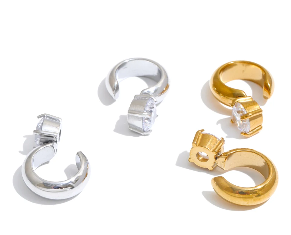Yhpup 1 Stück Edelstahl-Clip-Ohrringe, glänzendes Metall, Zirkonia, verstellbar, zierlich, alltagstauglich, ästhetischer Schmuck, Geschenk – Detail 2