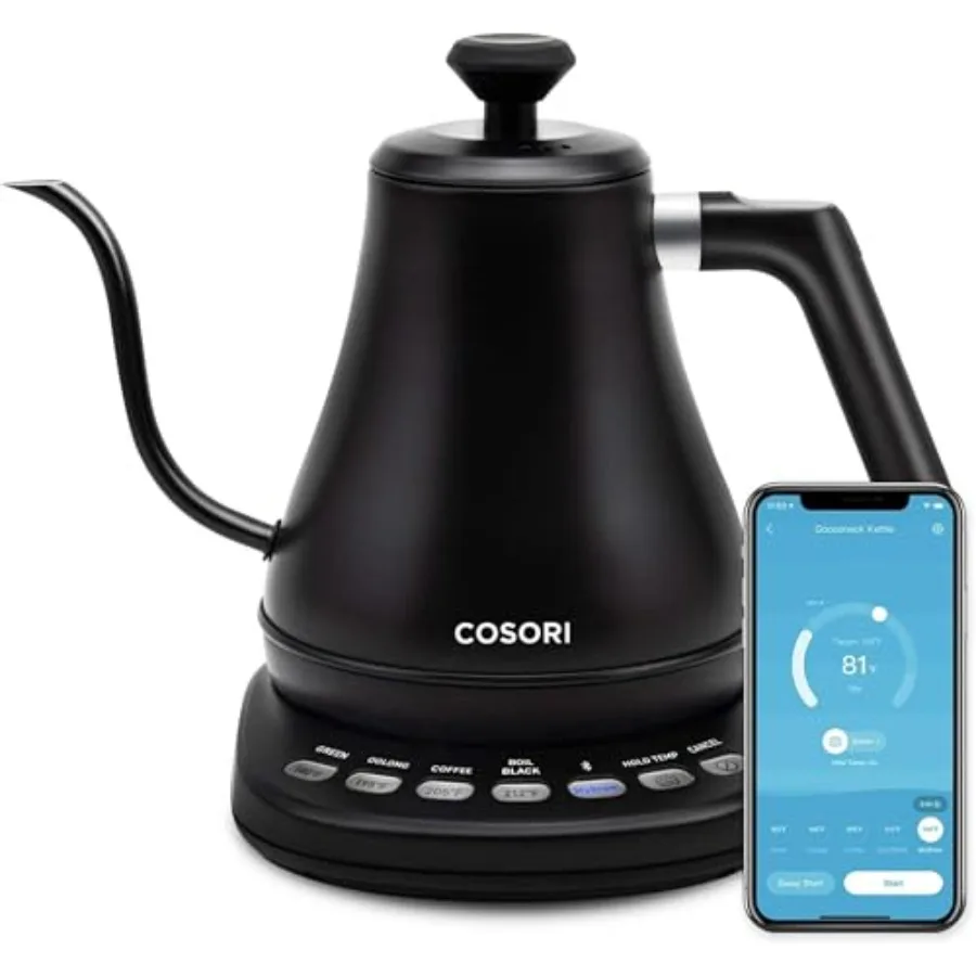 

Smart Electric Gooseneck Kettle with Bluetooth Variable Temperature Control for Pour Over Coffee Tea 100 Stainless Steel Quick