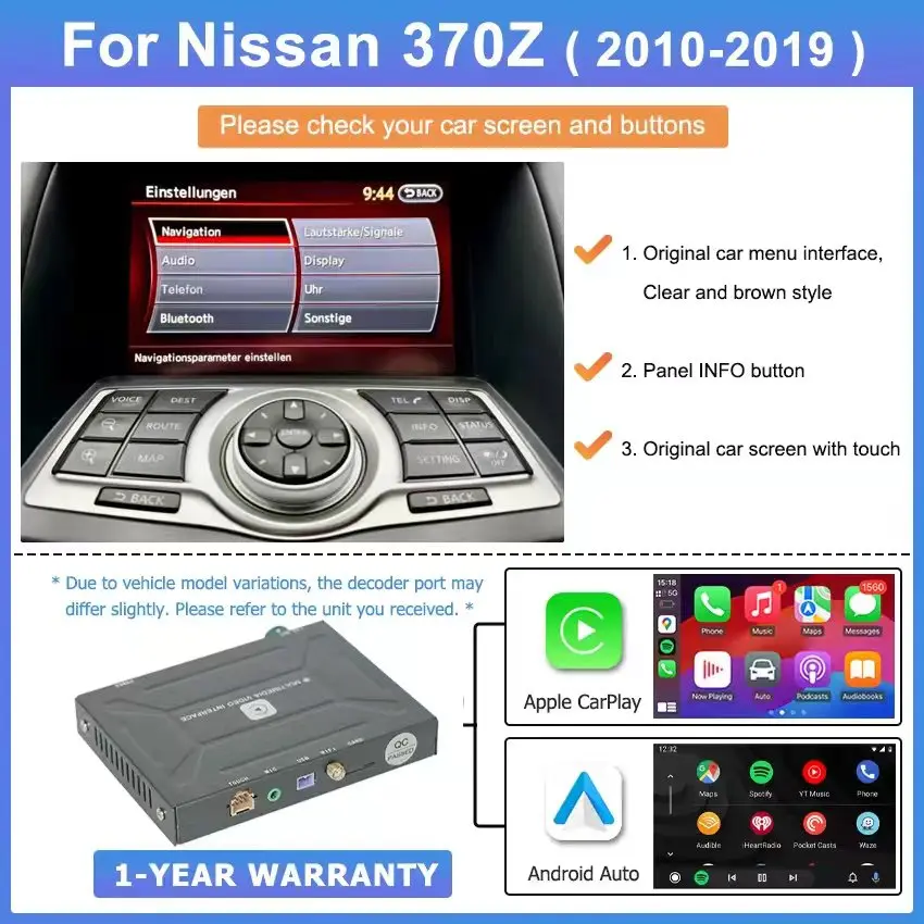 CarPlay Voor Nissan 370Z 2010-2019 Ondersteuning Android Auto Airplay Camera Mirrorring Link Navi multimedia Draadloze Apple Auto spelen