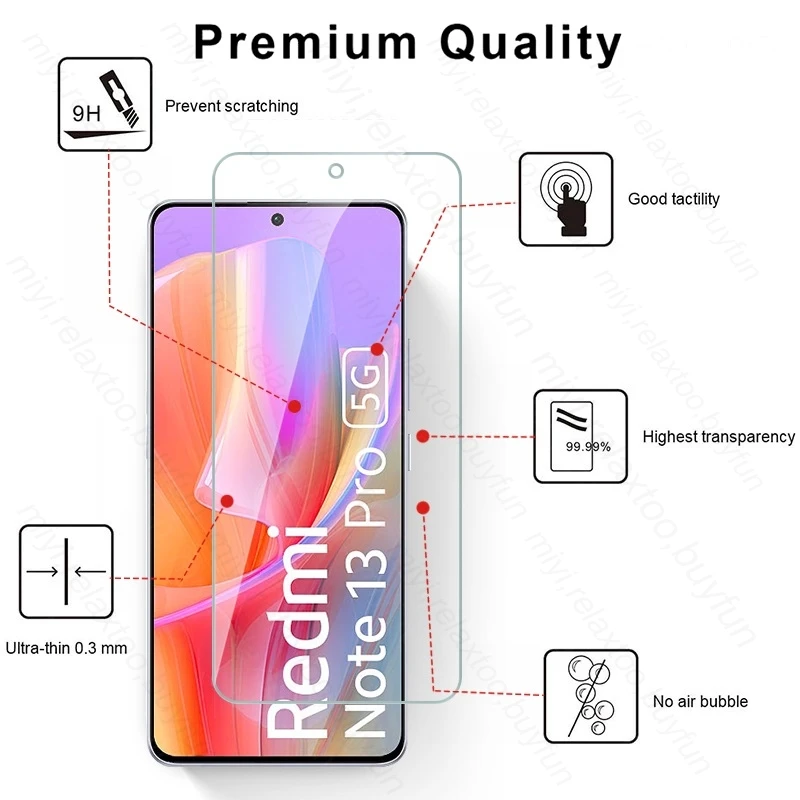 Redmy Note13 Pro kaca pelindung layar HD, kaca Tempered 6 dalam 1 4G 5G untuk Xiaomi Redmi Note 13 Pro 5G 2024 lapisan pelindung kamera