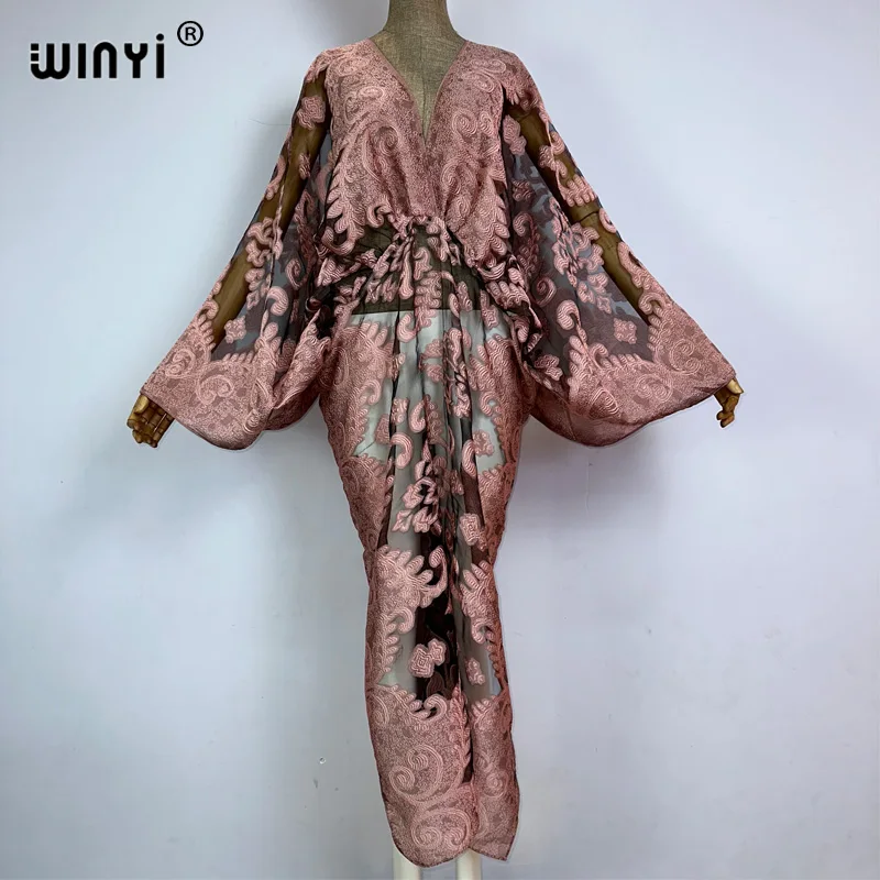 WINYI summer High fork sexy Perspective dress boho print dress Women kaftan Bohemia Africa kaftan beach Cover Up vestidos