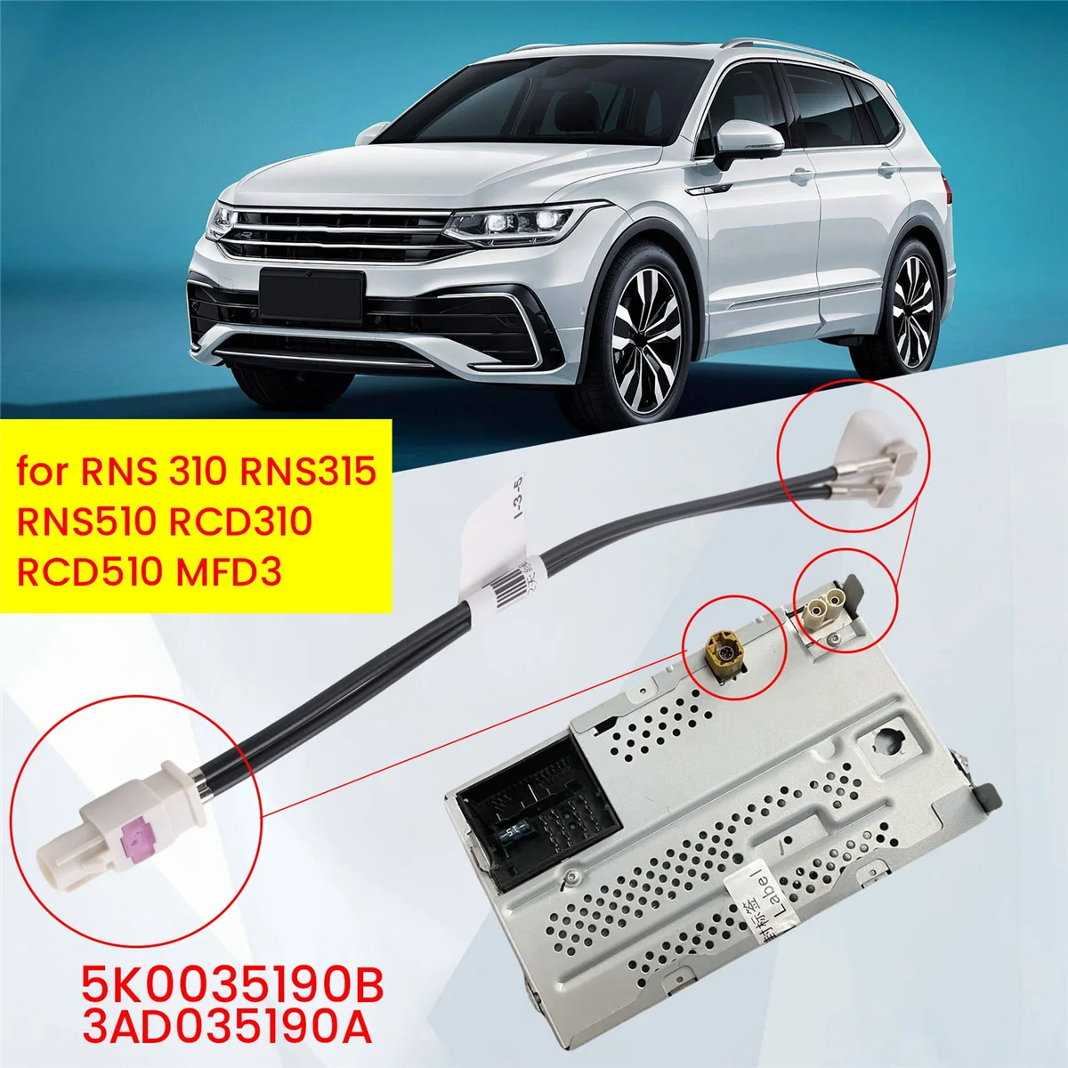 Pop Radio Antenna Adapter Cable Wire Harness 2 To 1 For RNS 310 Super Hot 0 RCD310 RCD510 MFD3