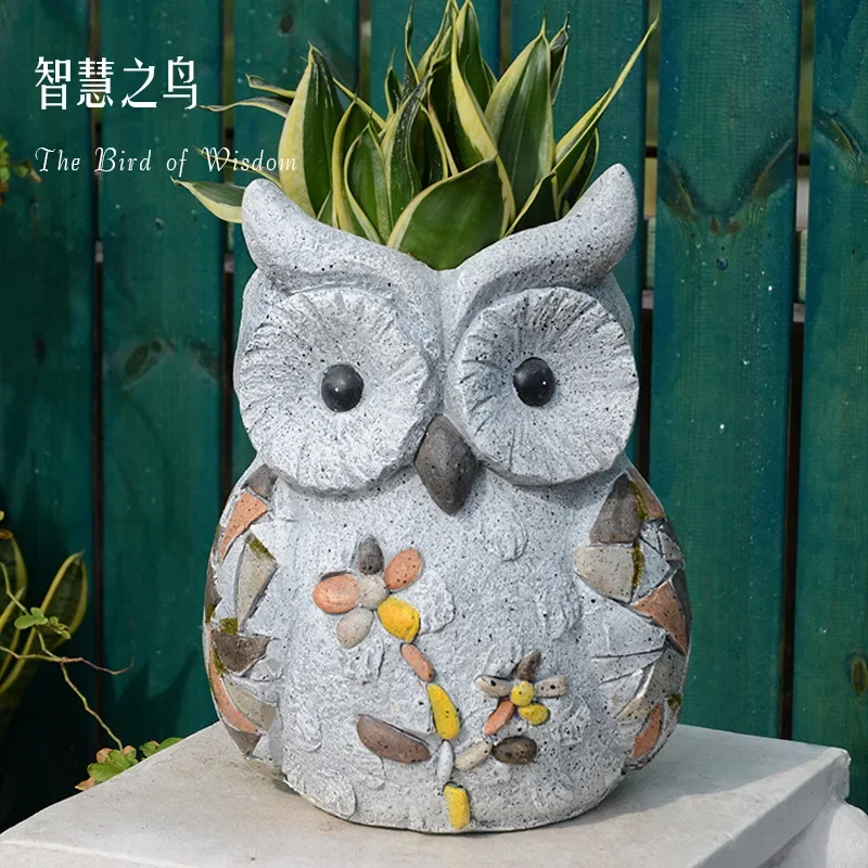 Cute Owl Planter Pot,Cartoon Animal Flower Pot for Outdoor GardenDecor,AestheticResin Statue for YardBalcony&KindergartenDisplay