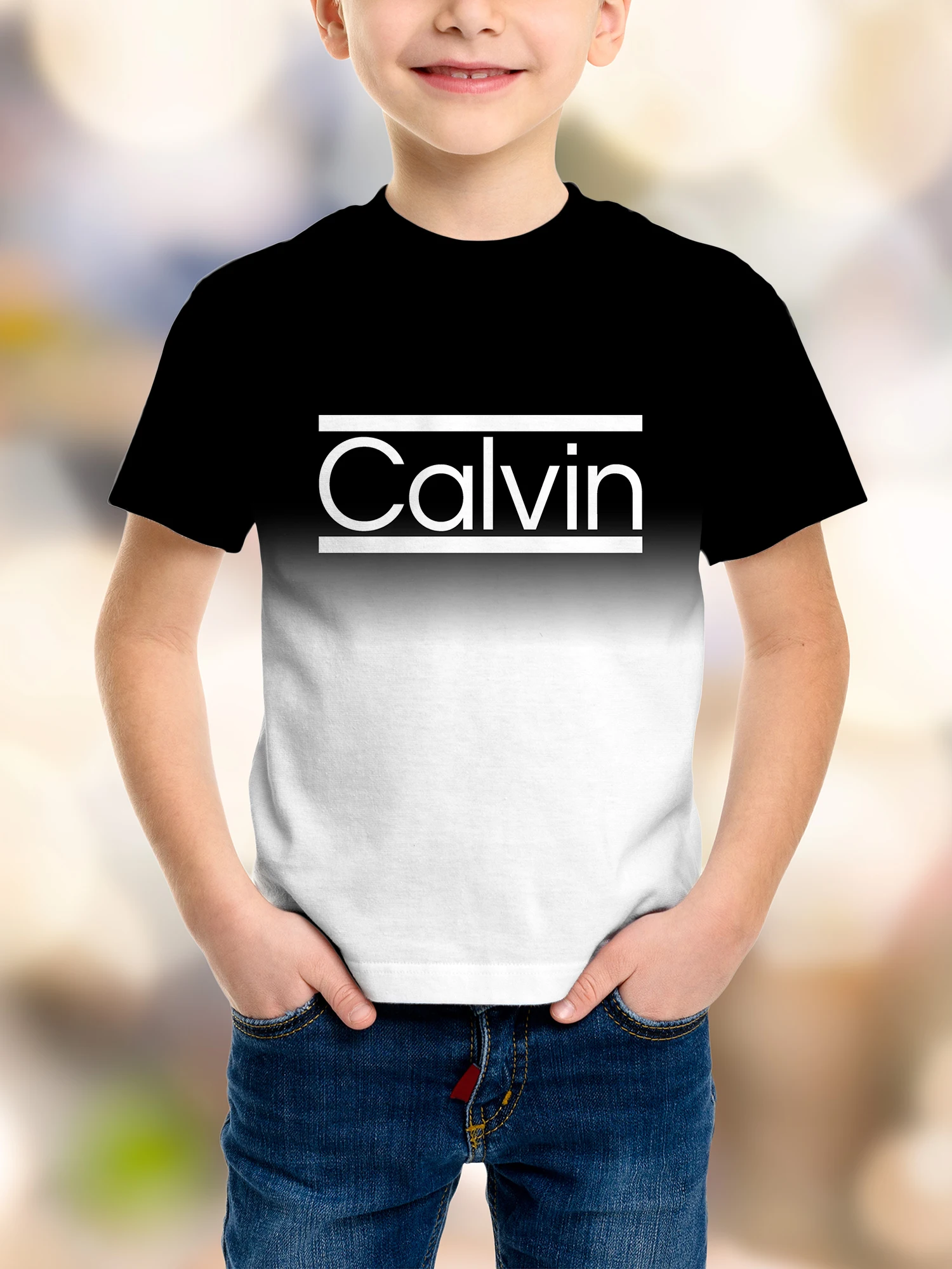 الصيف كالفين الصبي تي شيرت عارضة أزياء عارضة قصيرة الأكمام تي شيرت الصيف مريحة الأولاد تي شيرت