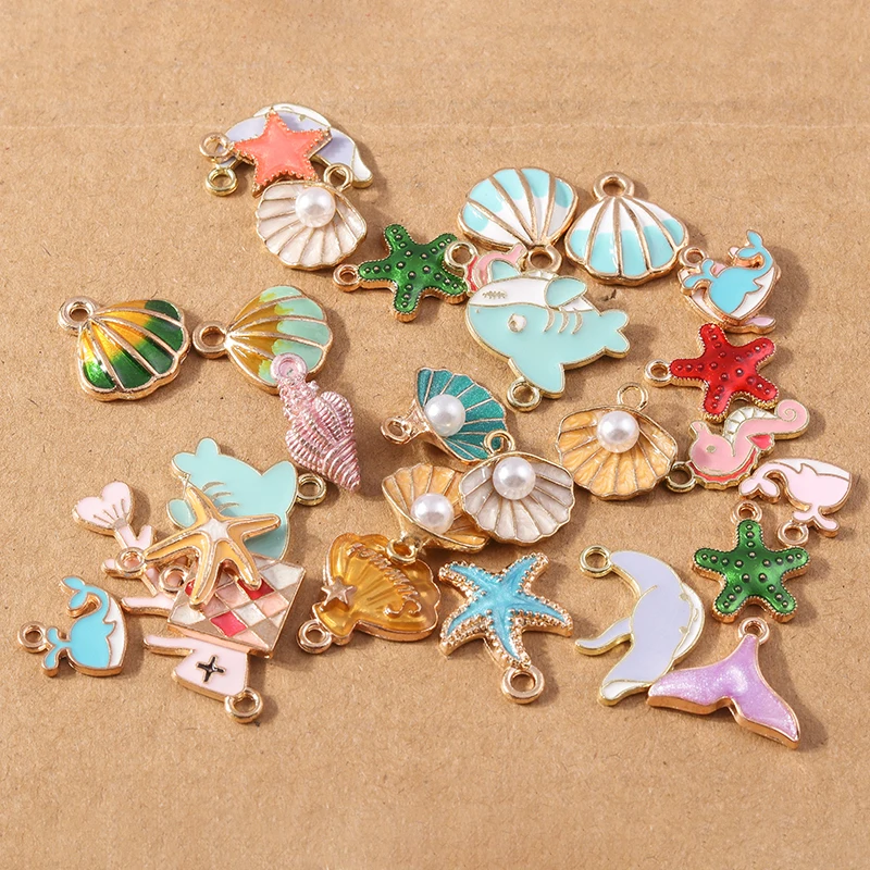 10 Stück süße Meereslebewesen Charms für Schmuckherstellung Emaille Seestern Muschel Muschel Charms Anhänger DIY Halskette Ohrringe Accessori – Detail 2