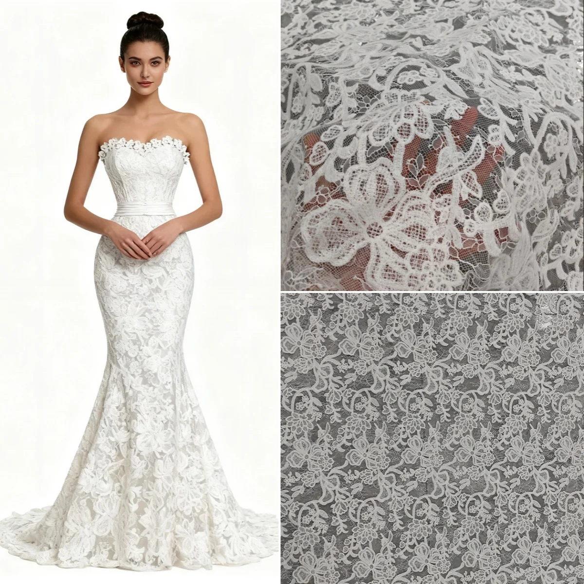 

New lace hollow embroidery fabric sewing high-end wedding and evening dress decoration DIY tablecloth decorative fabric