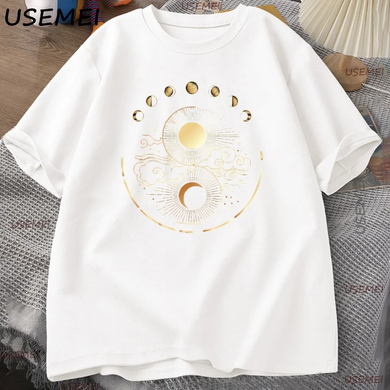 Mystic Moon and Sun T Shirt Men Women Boho Vintage Moon T-Shirt Casual Cotton Short Sleeve Round Neck Tshirt Streetwear Clothes