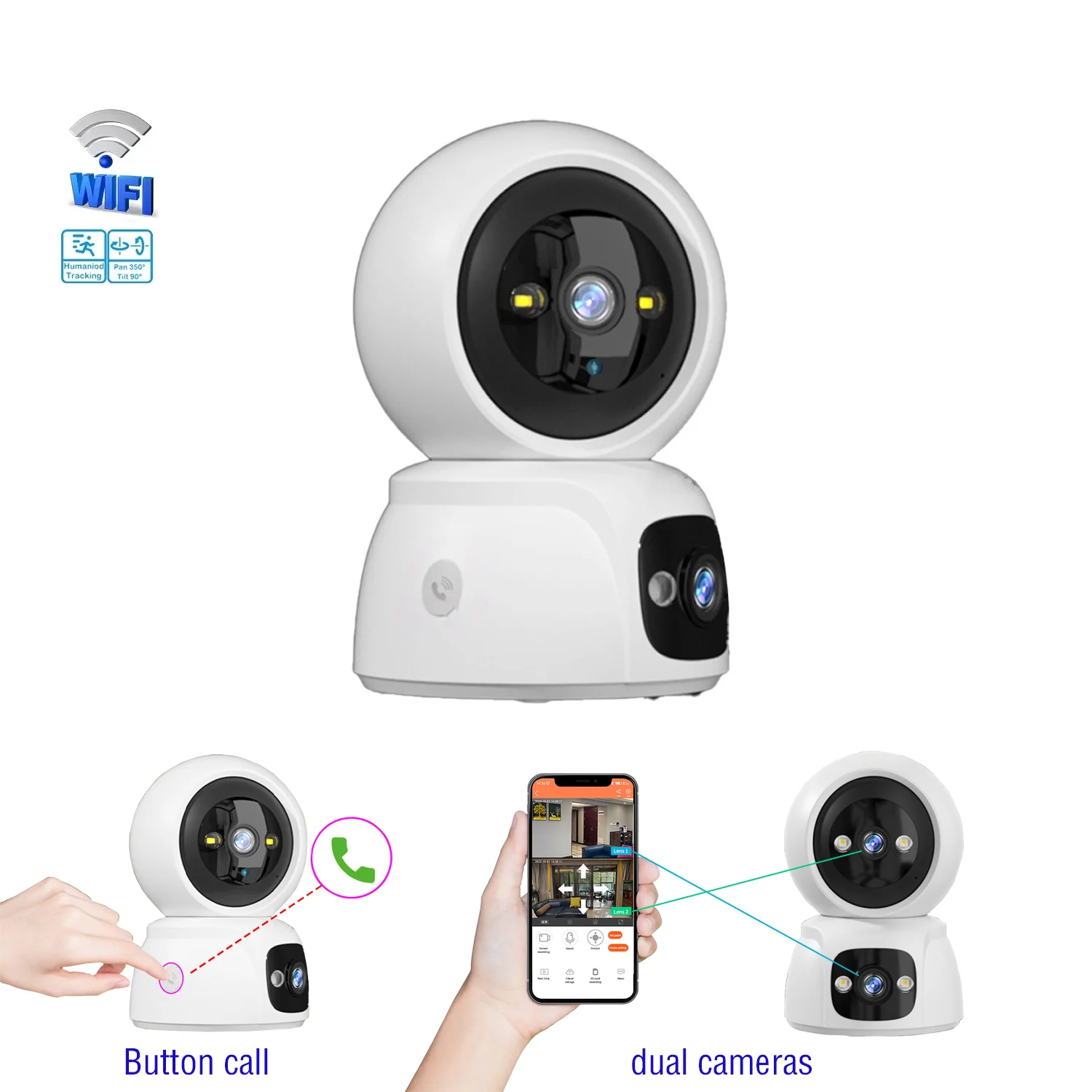 

2MP Dual Lens Dual Screen ultra HD Picture Quality Home cctv Security Camera Wifi Cctv Network Baby Monitor Camera