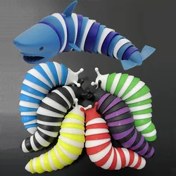 3D Shark Fidget Toy para crianças, lesma colorida, articulada, flexível, anti-ansiedade, alívio sensorial, 18,5 cm, 14cm, 7cm