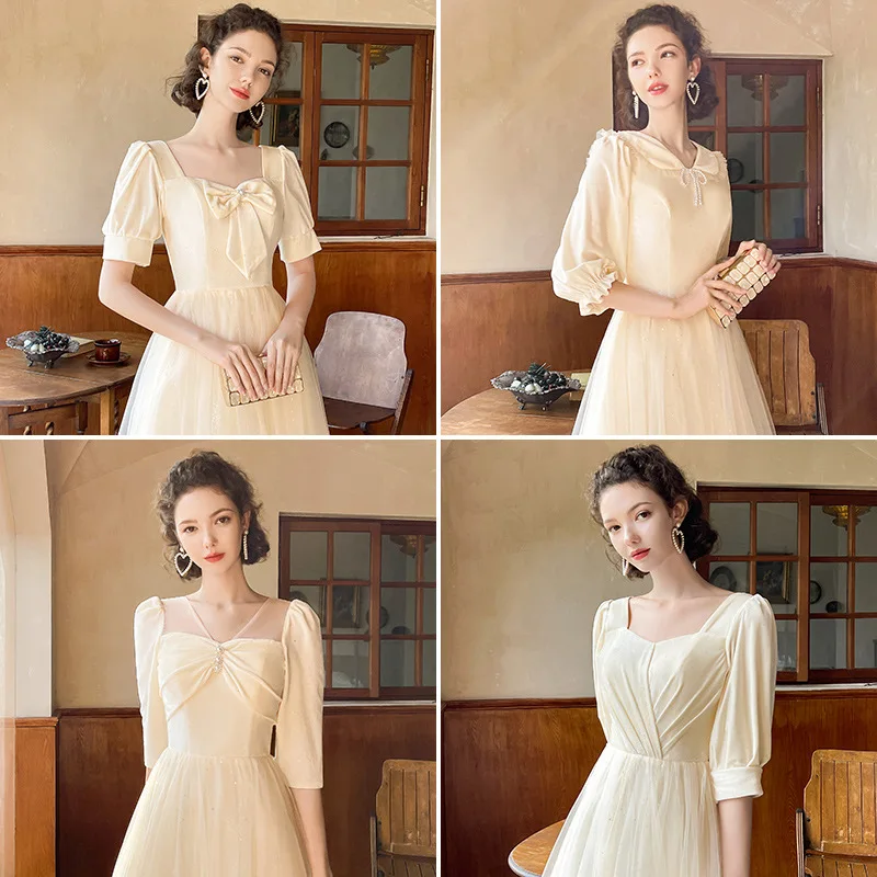 

Champagne Color Maids Dr Long Sve aduation Student Ceremony Gown A-Line Skirt High Waist Bridesmaid Dr Autumn New ...