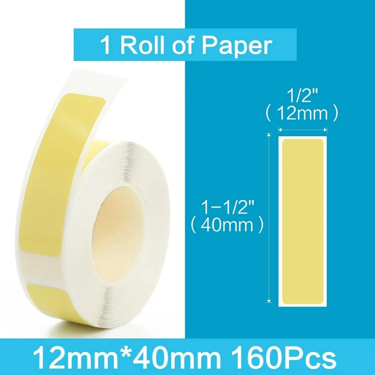 12x40mm Yellow Thermal Label Tape - Self-Adhesive Printer Stickers for Home Storage