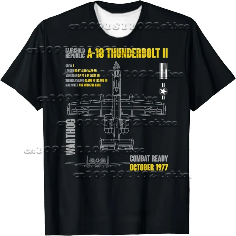 

Military Aircraft A-10 Thunderbolt Print US Air Force Men's T-shirt Short Sleeved Casual Quick Drying T-shirt