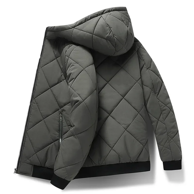 Jackets for Men with Hood Autumn Winter Cotton Padded Jacket Men Fashion Clothing Rhombus Texture Casual Parkas Plus Size 5XL