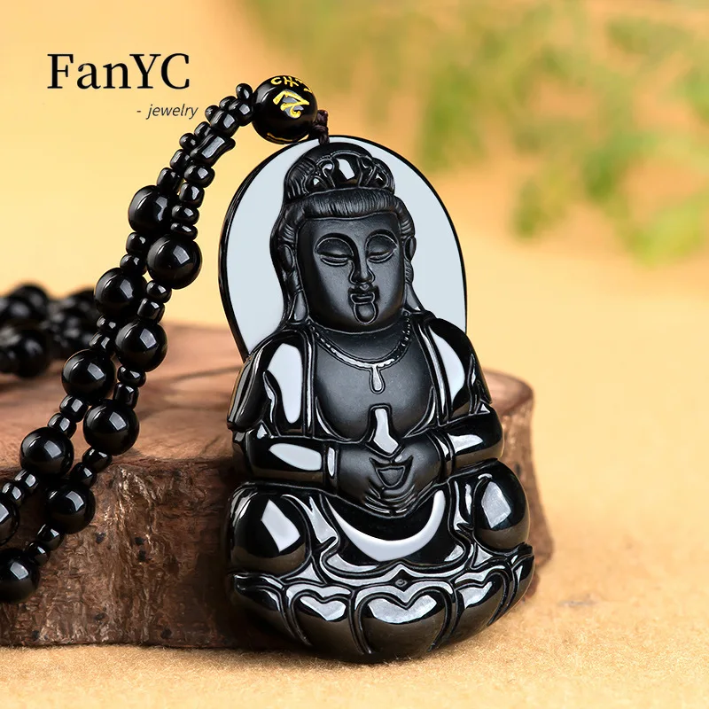 

Myanmar A-goods Jadeite Vase Guanyin Buddha Pendant Hand-carved Exquisite Fashion Jade Necklace Men and Women Holiday Gift