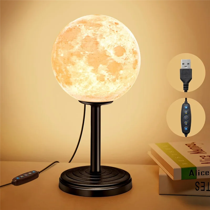 Abnm 3d lua lâmpada de mesa de cabeceira para o quarto-lâmpadas de cabeceira reguláveis pequena lâmpada led luz de mesa para o quarto, casa, dormitório