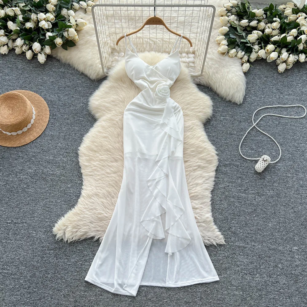 

Сексуальное трехмерное платье с рюшами, шикарное винтажное вечернее клубное платье, женское шикарное тонкое пляжное платье