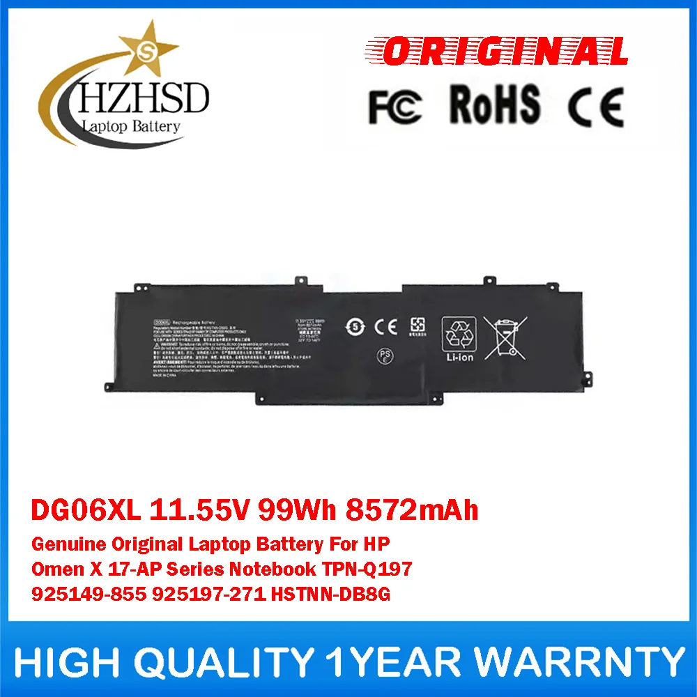 Batería original genuina para portátil DG06XL 11.55V 99Wh 8572mAh para HP Omen X serie 17-AP Notebook TPN-Q197 925149-855 925197-271