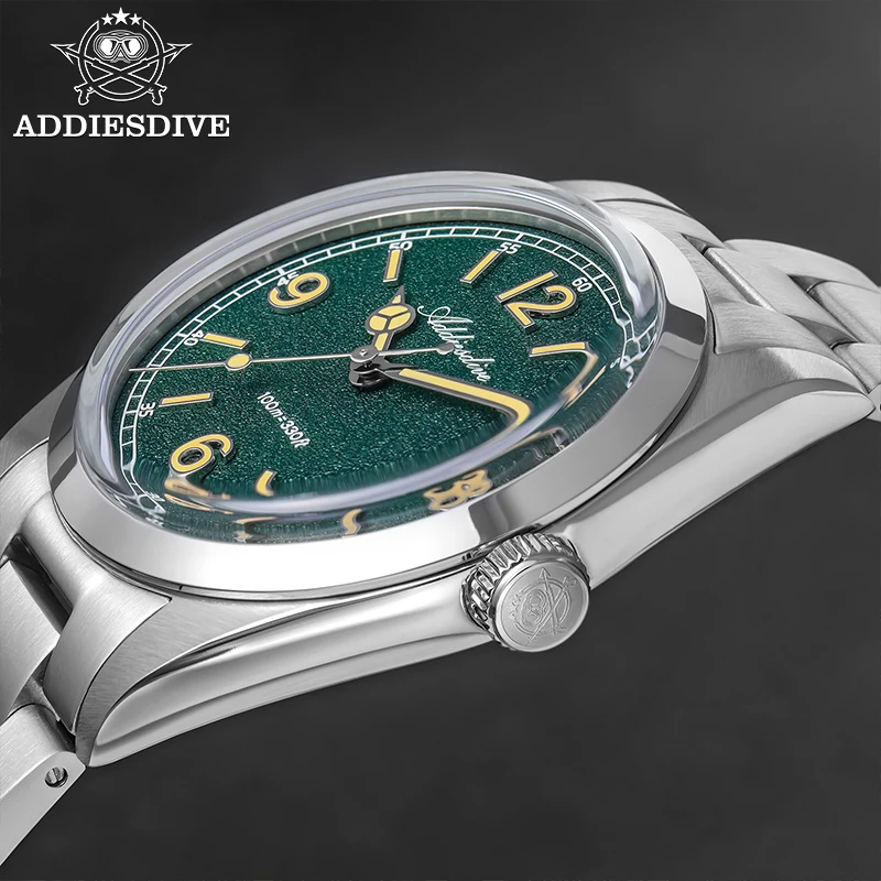 ADDIESDIVE 36mm Quartz Woman Watch Japan VH31 100M Waterproof Luminous K1 Mineral Glass Steel Classic Dress Ladies Wristwatch
