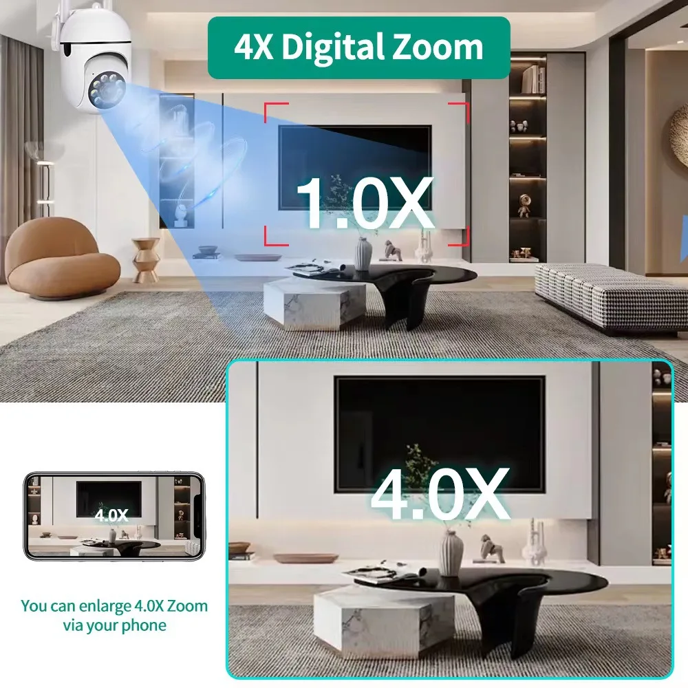 كاميرا مراقبة WIFI، كاميرا رؤية ليلية عالية الدقة طويلة المدى للاستخدام الداخلي والخارجي، صوت ثنائي الاتجاه، رؤية ليلية ملونة #6