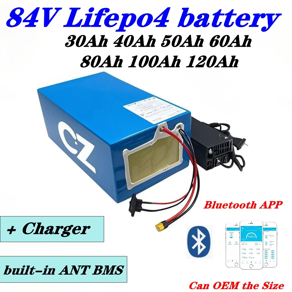 

27S Bluetooth App +Charger BMS 84V50Ah 60Ah 80Ah 100Ah 120Ah Lifepo4 Battery for 3000W 8KW Motorcycle motorcycle Floor Golf Cart