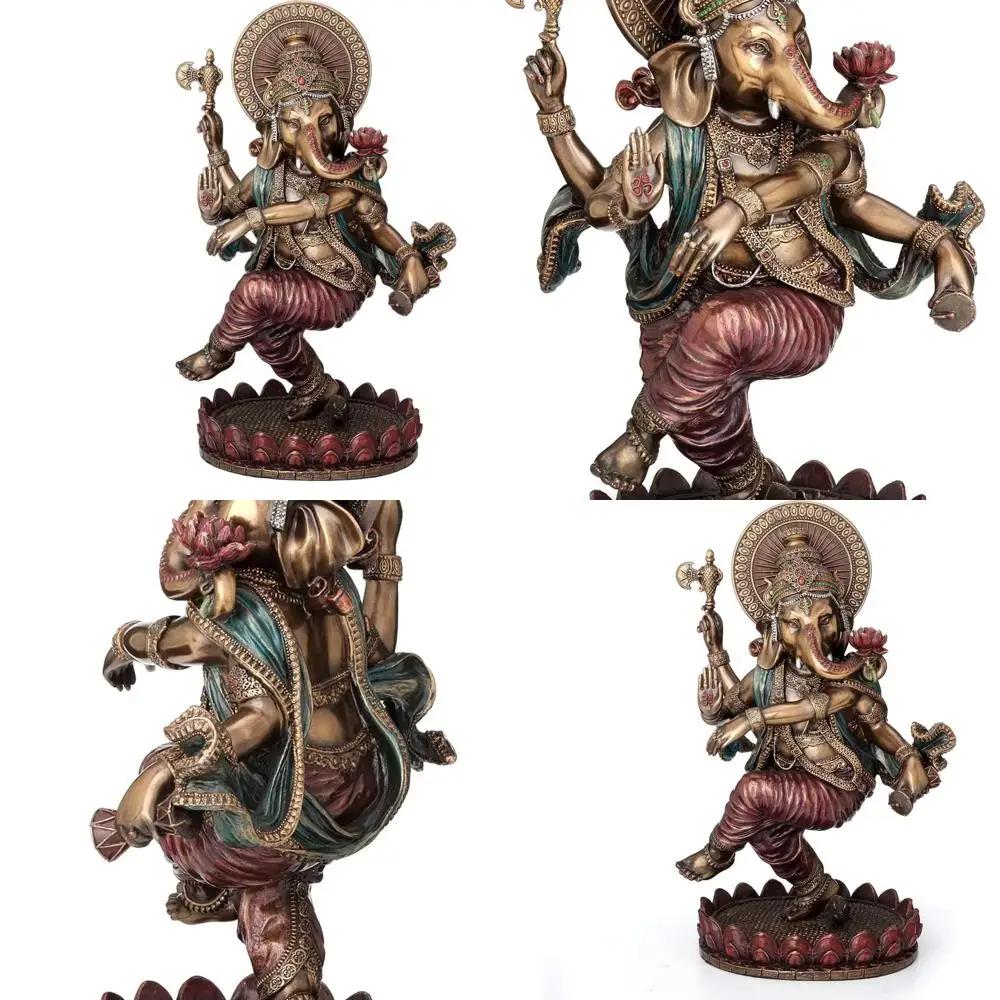 

8.25 Cold Cast Resin Dancing Ganesha Statue, Bronze Finish, Hindu God Idol - Veronese Design