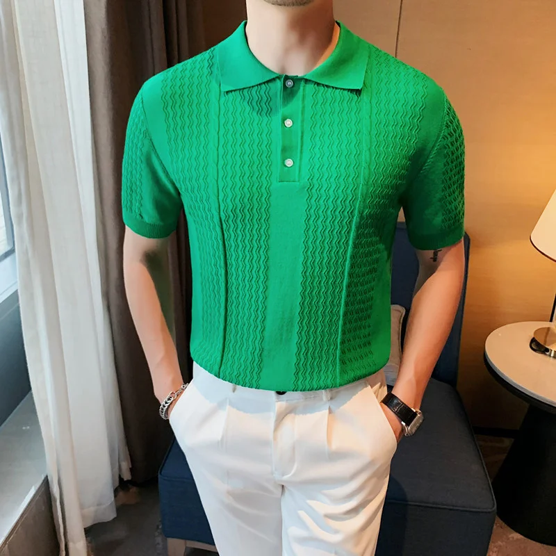 2023 Brand Clothing Men's Summer Knitted Short Sleeve Polo Shirts/Male Slim Fit Lapel Fashion Business Shirts S-3XL