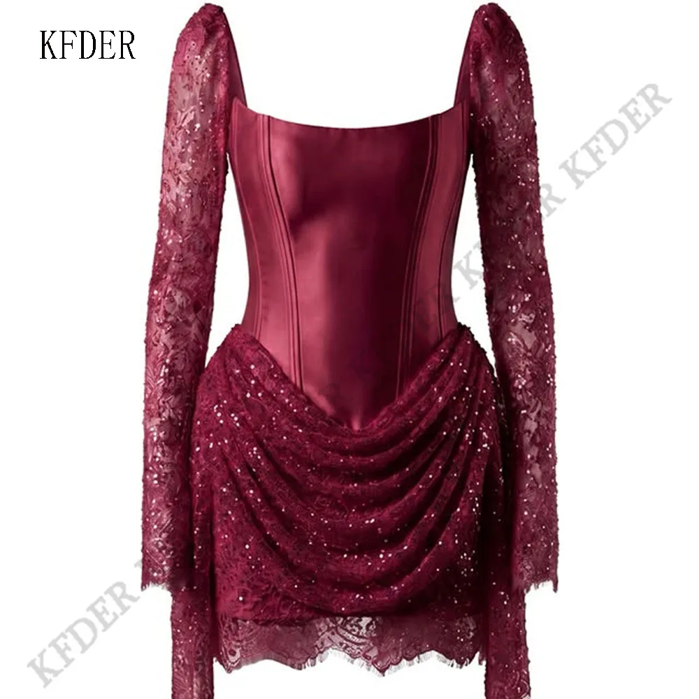 Wine Red Shiny Sequins A Line Cocktail Dresses Vestido De Novia Mini Glitter Prom Dress Elegant Sleeveless Graduation