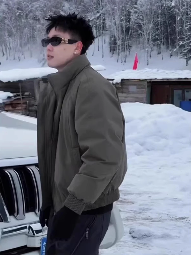 معطف بيسبول من American Sle Thiened مصنوع من القطن للرجال من ماركة Faion الشتوية مقاوم للرياح وياقة واقفة من ألياف البوليستر