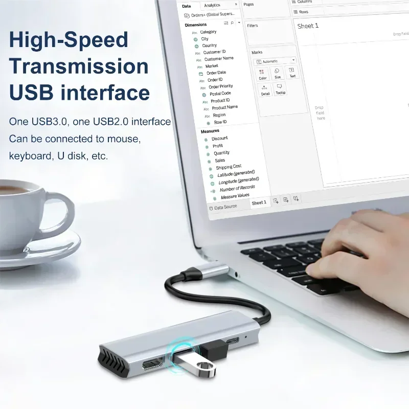 Док-концентратор Type-c + USB3.0 + USB2.0 + Pd Концентратор «четыре в одном» 4k подходит для Macbook USB-док-станции для ноутбука Адаптер