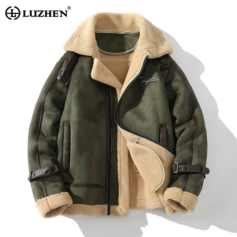 LUZHEN Lamb Wool Men's Coat Fur Integrated Warm Thickened Handsome Stylish Retro Elegance Jackets 2024 New Clothes Tops LZ7310