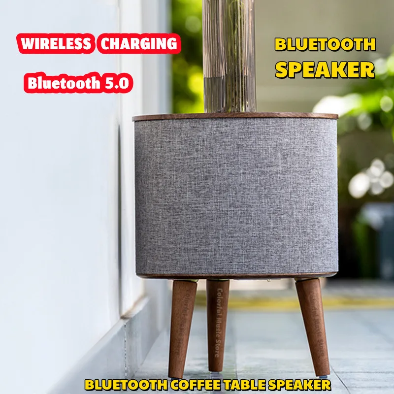 

9000 Mah Battery Bluetooth Speaker Phone Wireless Charging Audio Wooden Subwoofer Home Sofa Coffee Table Bedside Music Boom Box