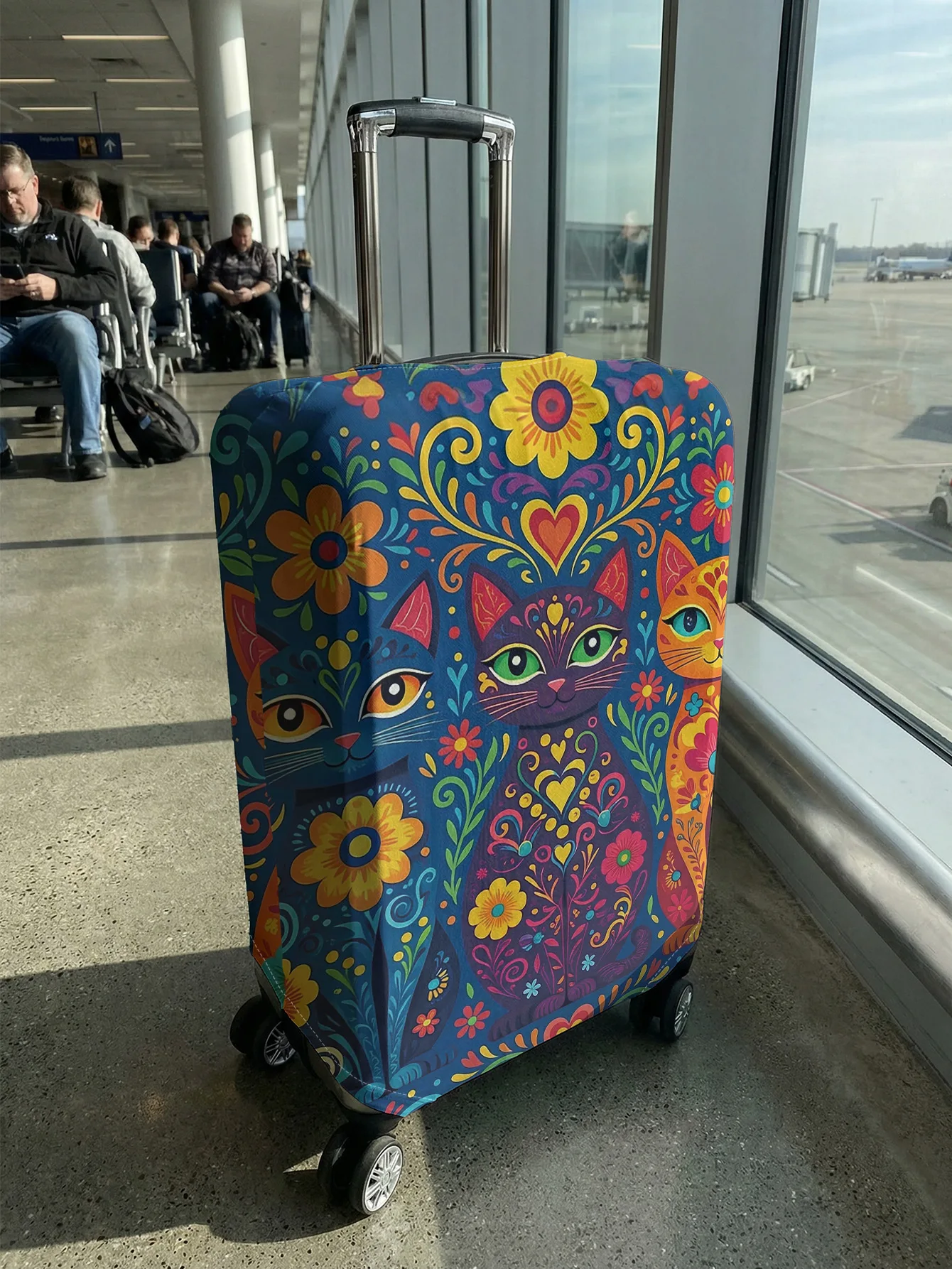 Mexican Style Colorful Cat Flower Luggage Cover, Suitable for 18-32 Inch Luggage Cover, Luggage Handle Glove, Travel Accessories