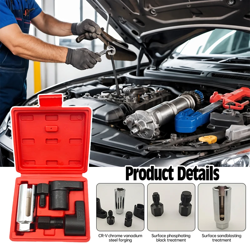 

5 шт., набор смещенных торцевых ключей для автомобильного датчика кислорода, 22 мм, приводы 1/2 дюйма, 3/8 дюйма, инструмент для снятия резьбонарезного датчика кислорода