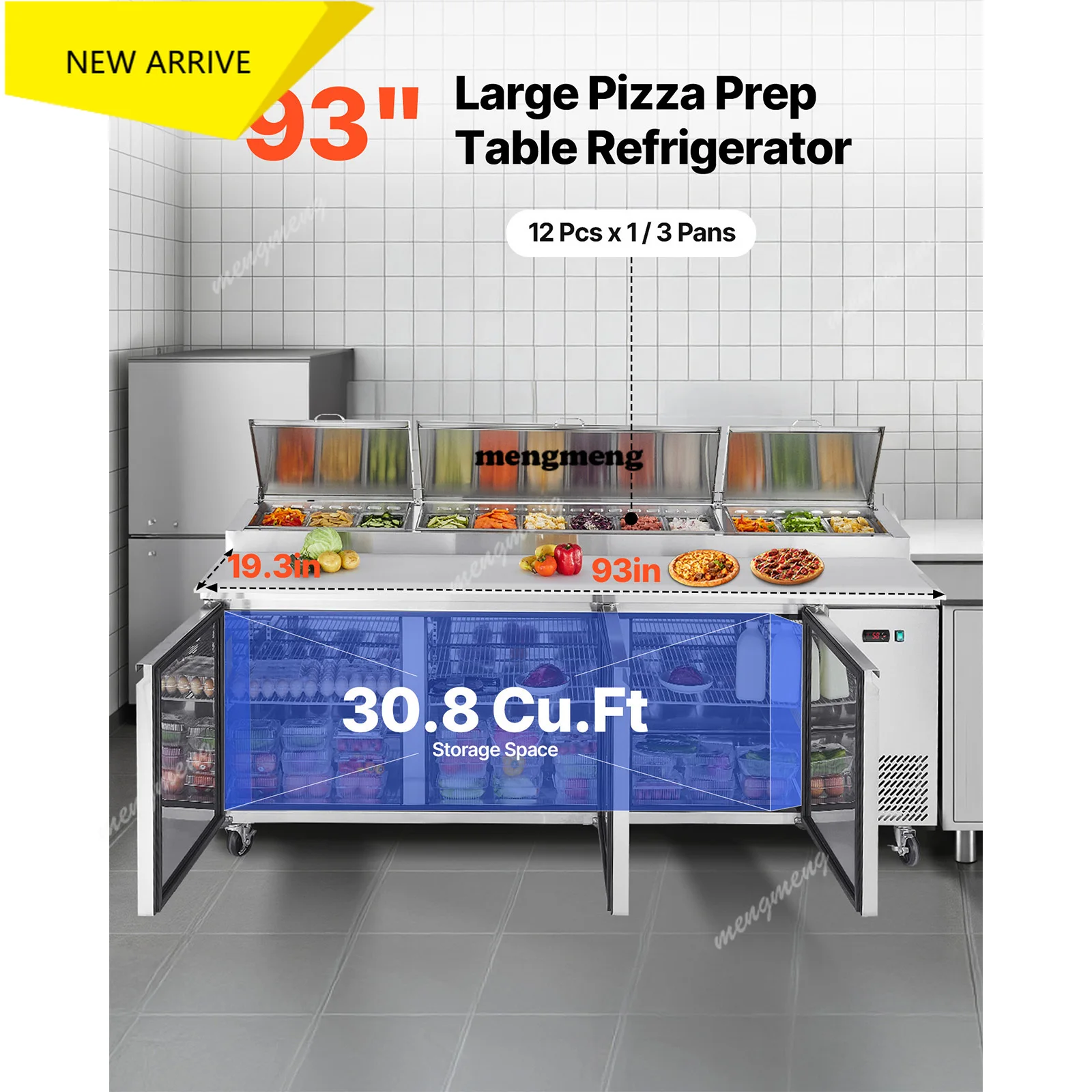30.8 Cu.Ft Commercial Refrigerator Pizza Prep Refrigerated Table, 20