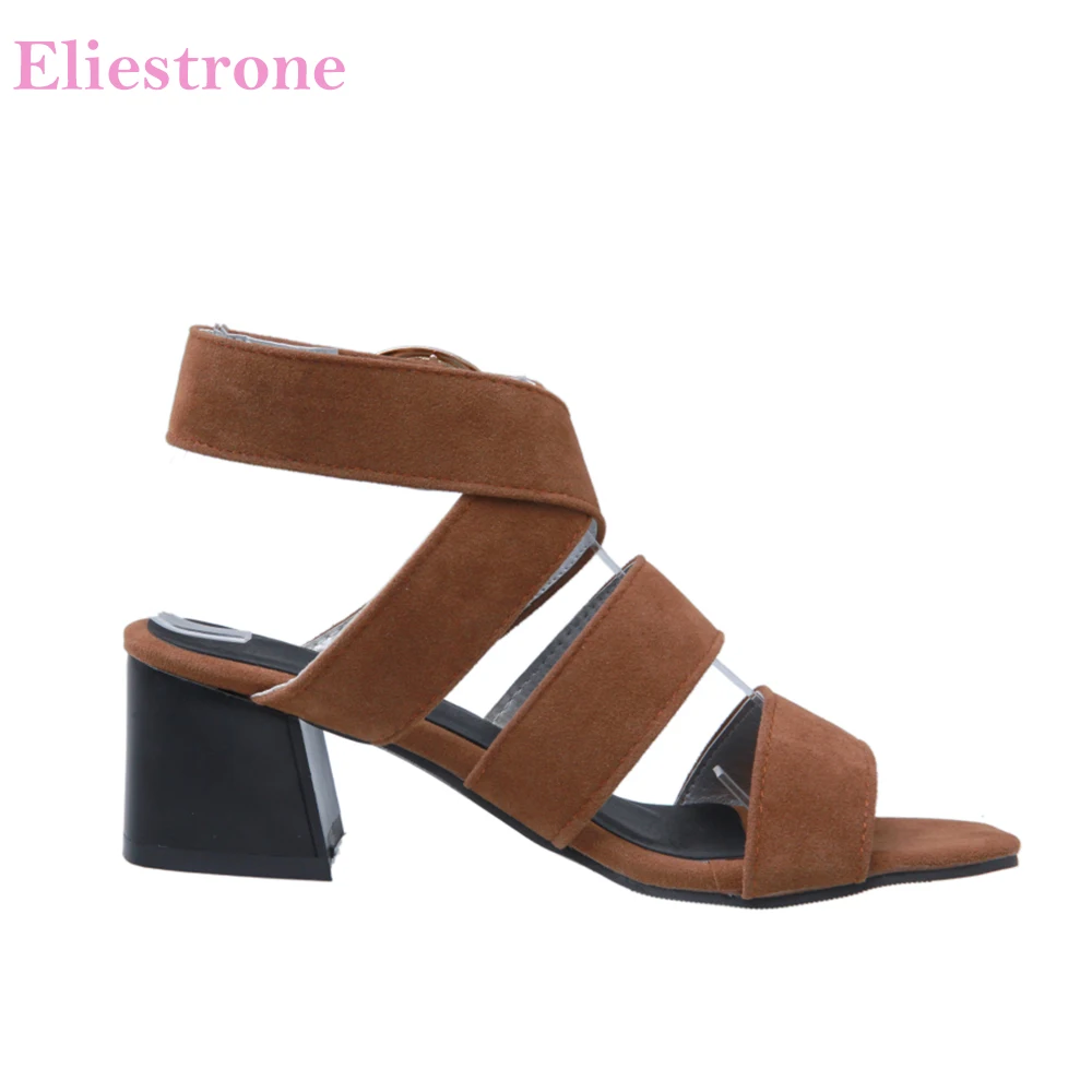 Brand New Summer Comfortable Brown Black  Women Party Sandals Lady Dress Shoes Med Gladiator Heel HS93 Plus Big Size 10 43 45 47