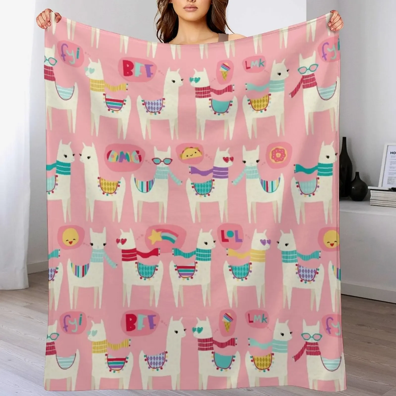 

Tween Llamas on Pink Throw Blanket Cozy Throw Blanket Birthday Gift for Him Her