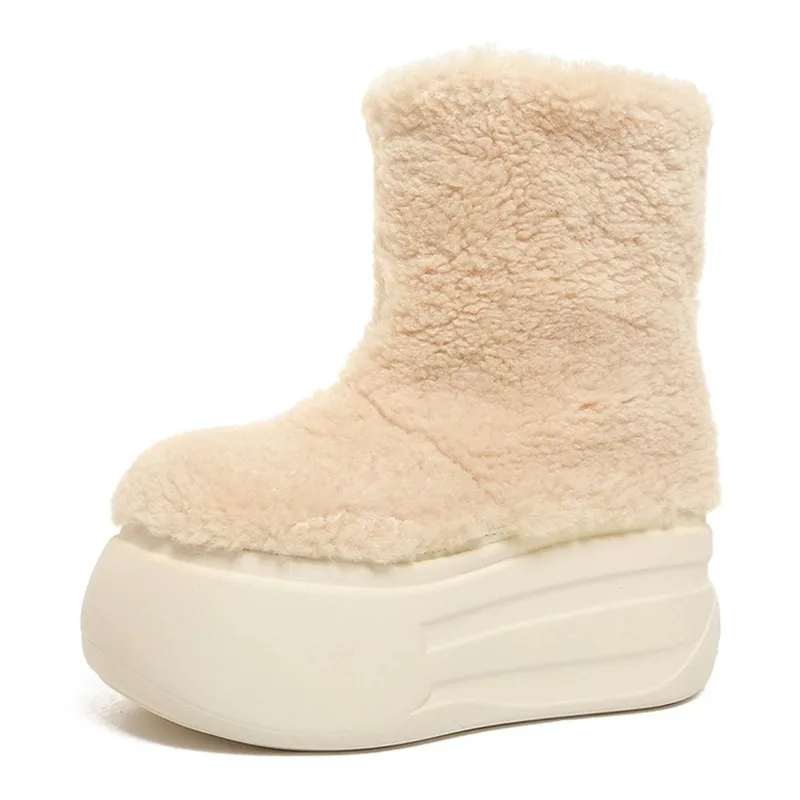 

Роскошные женские толстые зимние ботинки, новые зимние ботинки с круглой головкой из овечьей шерсти и замши с утолщенными рукавами, теплые нескользящие износостойкие короткие ботинки