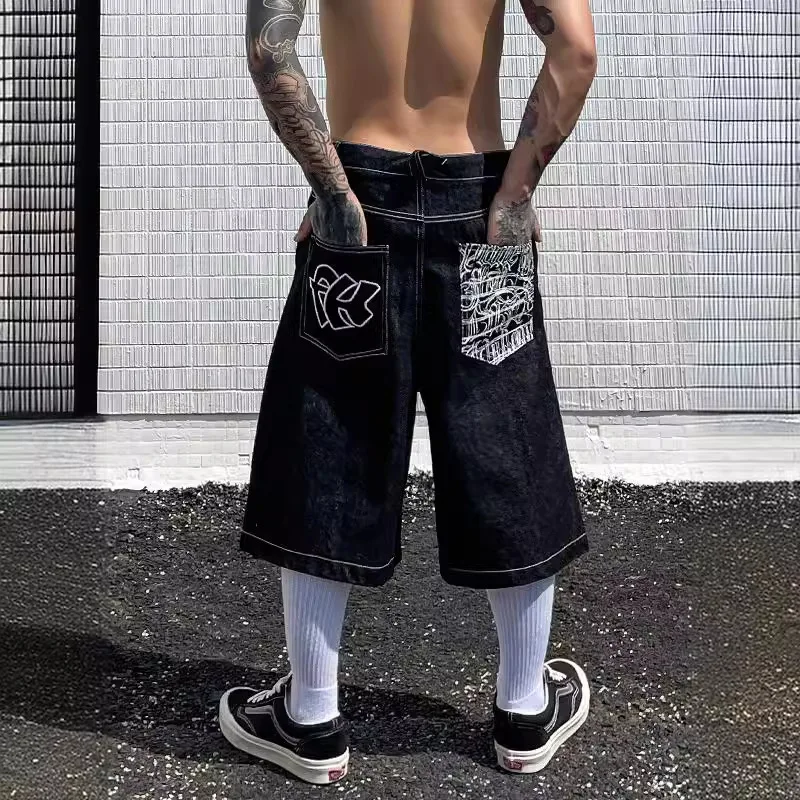 

Мужские лыжи American West Coast Sle, летние новые модные повседневные джинсы со свободной талией длиной пять четвертей, джинсы со средней талией на молнии Fly...