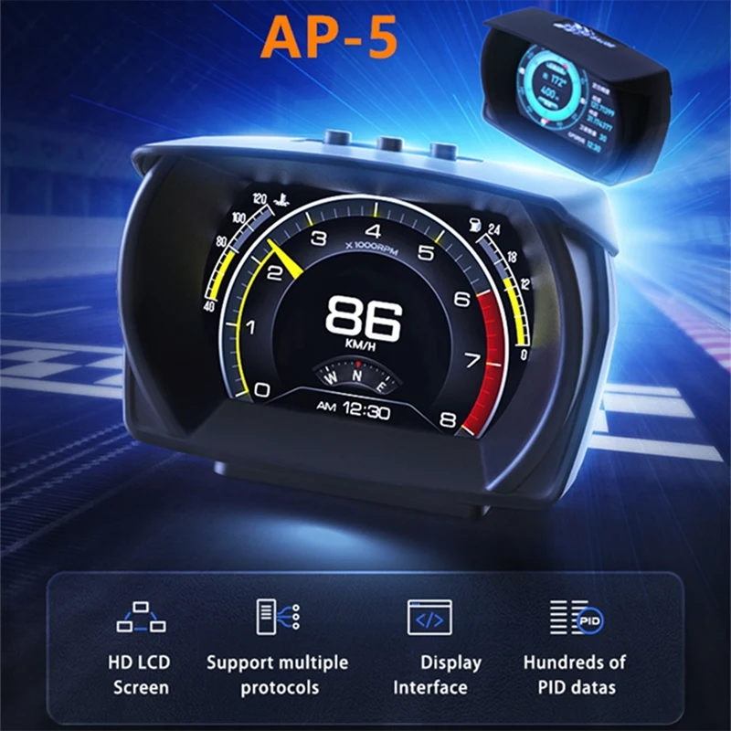 Car HUD Gauge Digital Odometer Head Up Display Newest OBD2+GPS+MEMS Smart Security Alarm Automotive Water Oil Temp RPM