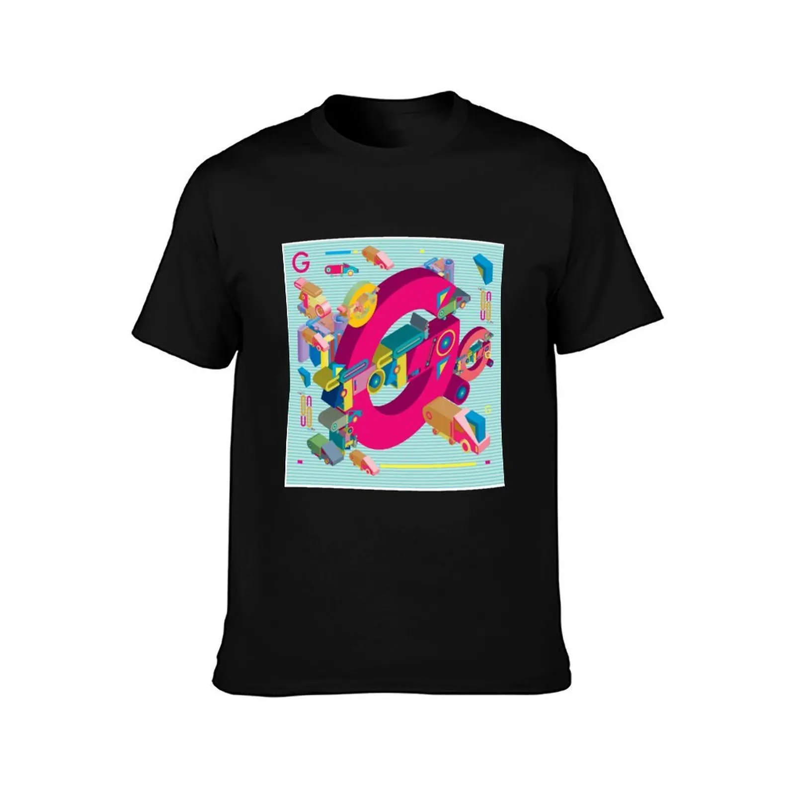 vector alphabet 3D letter G T-Shirt, Summer Casual Cotton Tee, Oversized Streetwear Tops, Vintage Graphic Print, 100% Cotton
