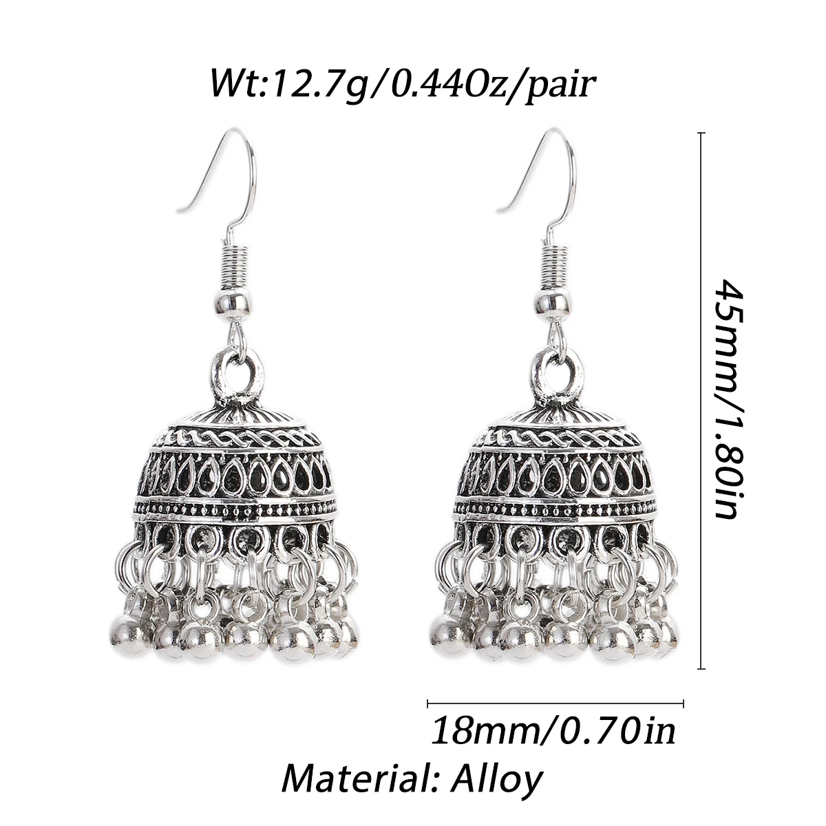 Ethnic Indian Wedding Jewelry Set for Bride Silver Color Carved Bells Necklace&Earring Vintage Dangle Earrings Gifts