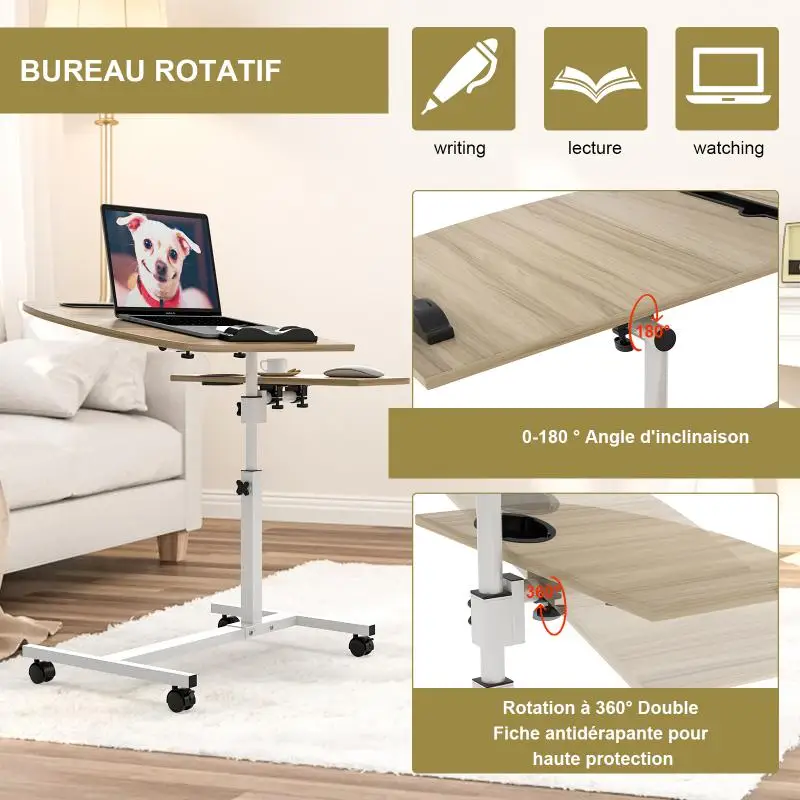 Laptop Table Computer Height-Adjustable And Tilting Office Desk With Tablet Slot PC Table With Wheels Sofa Table Side Table HWC