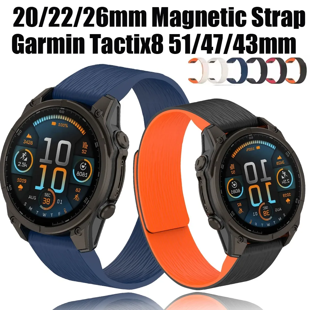 20/22/26mm Magnetarmband für Garmin Tactix8 51/47/43mm Fenix 8/E Quatix8 Quick Fit Silikonband für Instinct 3/Forerunner 970