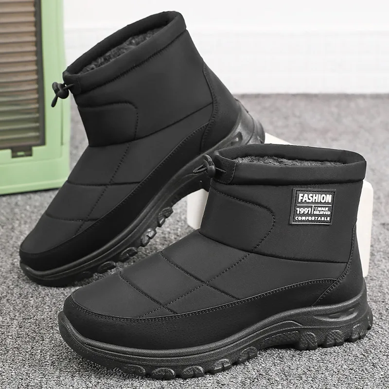 Botas de invierno, zapatos altos de algodón para hombres, botas de nieve gruesas de terciopelo para exteriores, zapatillas cálidas antideslizantes impermeables para hombres