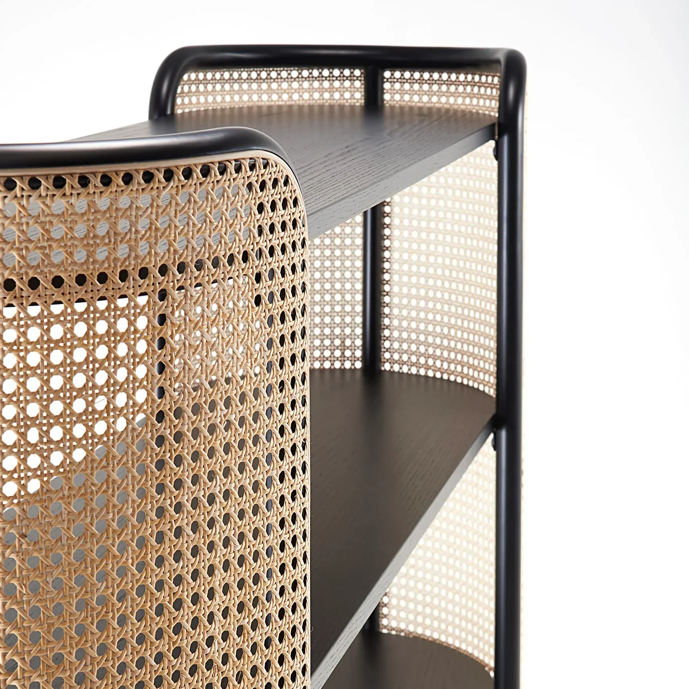 !@Combohome 4-Tier Rattan&Bamboo Shelf, Black Rattan Bookshelf Free Standing Display Shelf