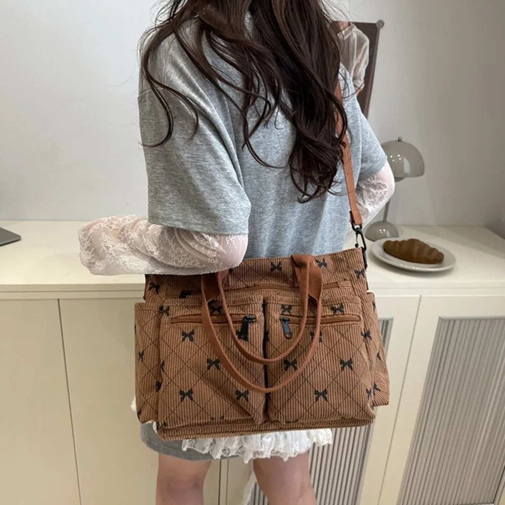 Sweet Women's Shoulder Bag Bowknot Print Korean Style Underarm Tote Bag Lightweight Large Capacity Commuting Handbag Female